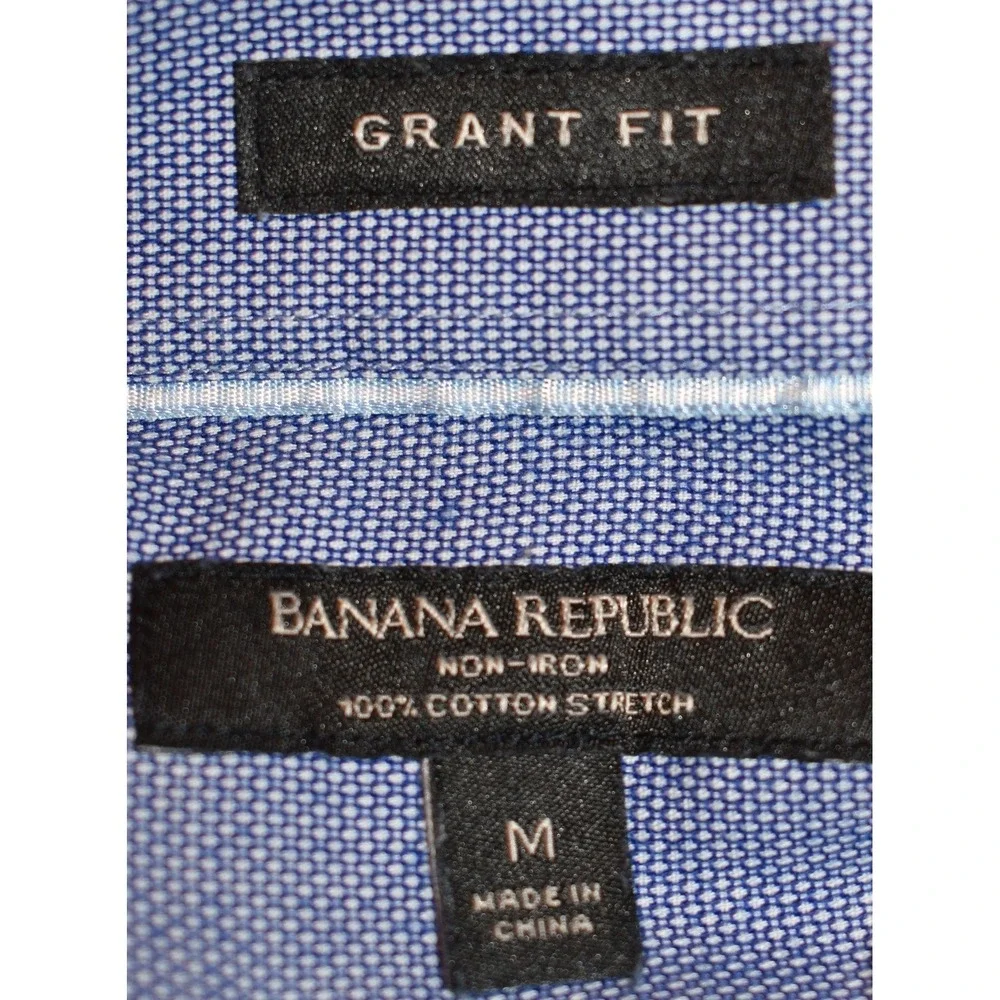 Banana Republic Grant Fit Blue Non-Iron Cotton Stretch Dress Shirt Medium Mens